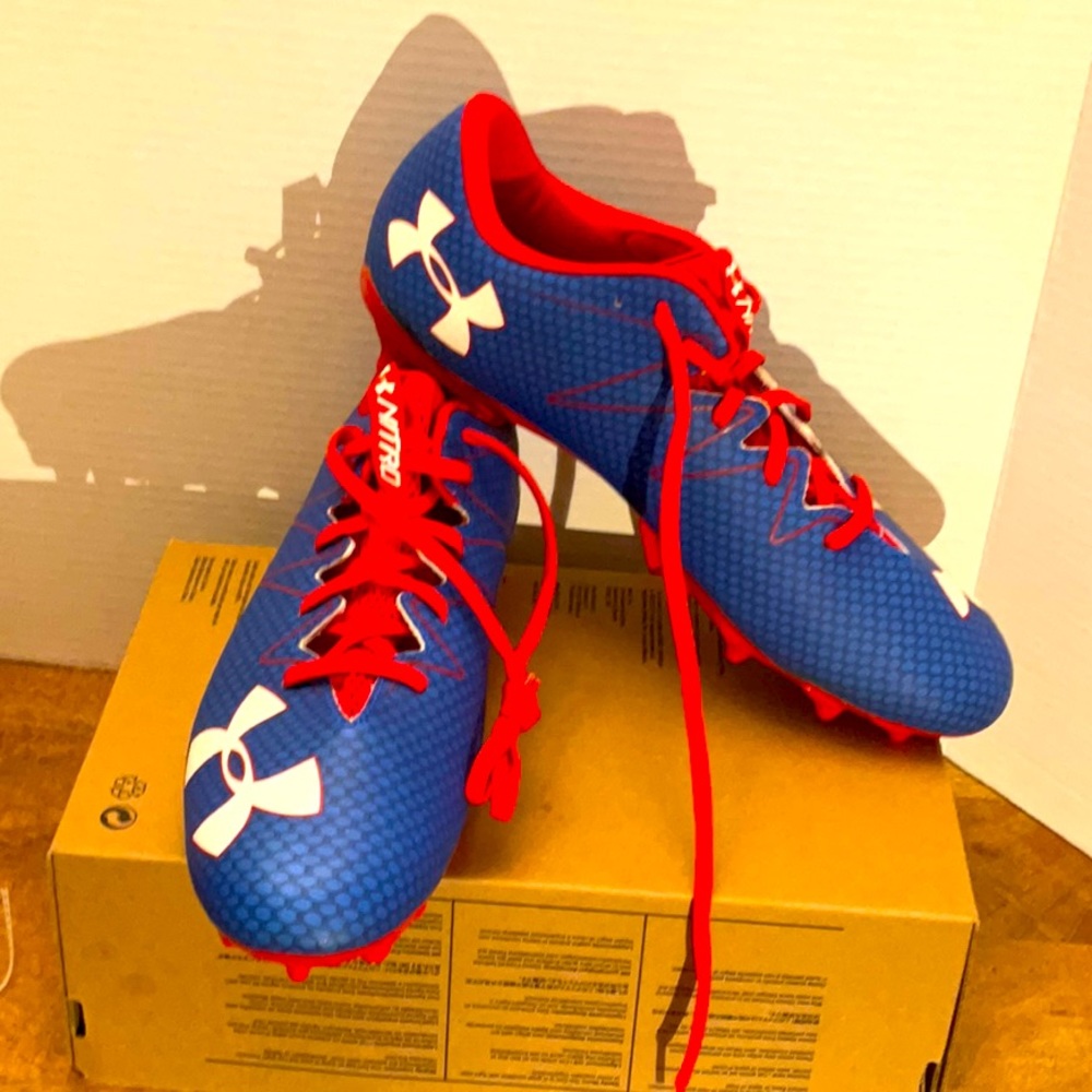 NEW Under Armour Nitro Football Cleats 4D Foam Blue Red 1291119 UA Size 12